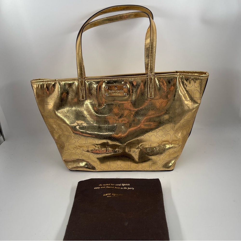 Kate Spade Women’s Harmony Metro Shoulder Tote in Perforated Gold Mirror